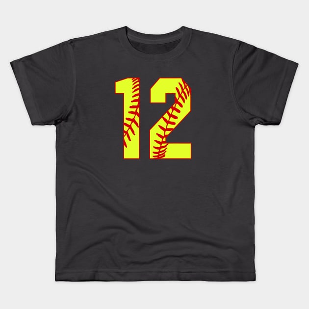 Fastpitch Softball Number 12 #12 Softball Shirt Jersey Uniform Favorite Player Biggest Fan Kids T-Shirt by TeeCreations